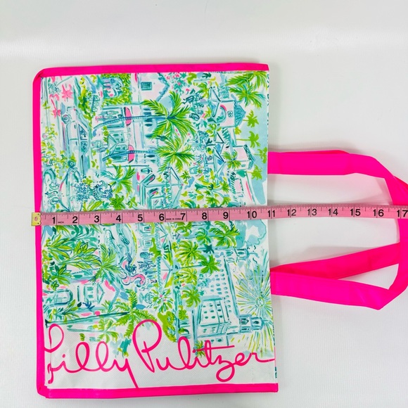 Lilly Pulitzer Palm Beach Breakers Reusable Tote Bag w insert pink, green - Picture 11 of 13
